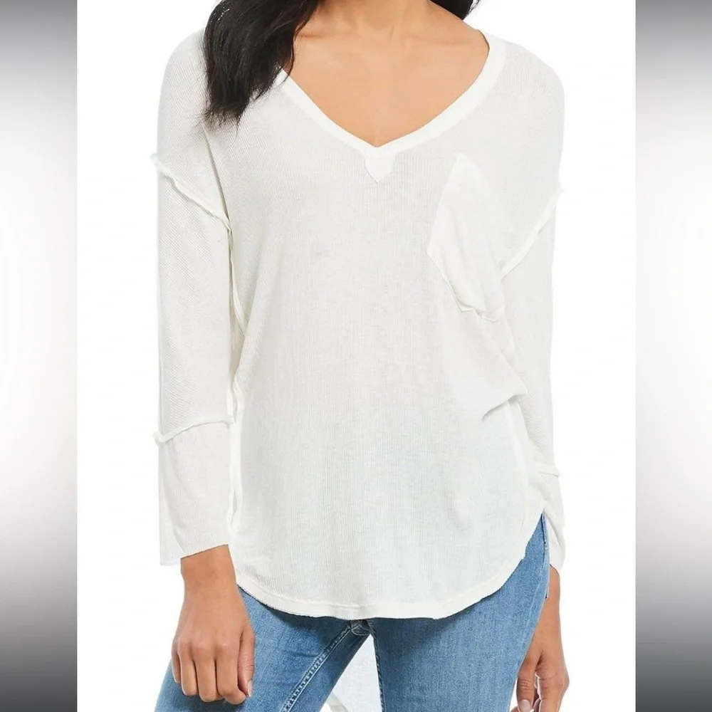 NWT Free People Golden Gate Tee, White, Medium; slouchy white long-sleeve tee